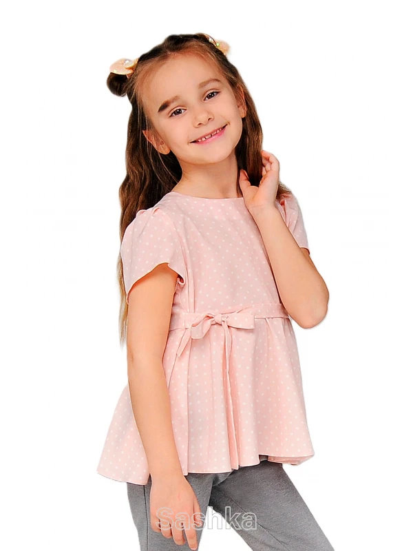 Блуза з пояском для дівчинки рожева